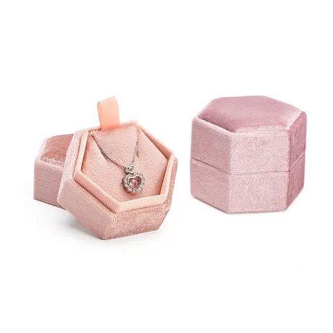 Portable Velvet Hexagon Necklace Box Jewelry Storage Case Travel Ring Display Box For Gift Packaging