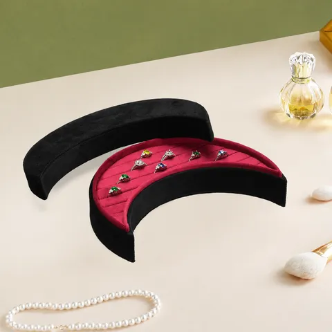 Boîte à Bagues en Velours Croissant Gothique Grande Capacité Multi-Fentes Boîte de Rangement Présentation de Bijoux Boîte Cadeau