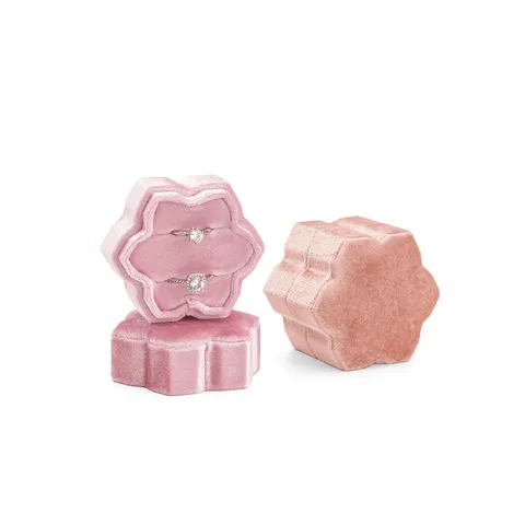Velvet Clover Ring Box Luxury Flocked Jewelry Packaging Storage Case For Proposal Wedding Ring Display Gift Holder