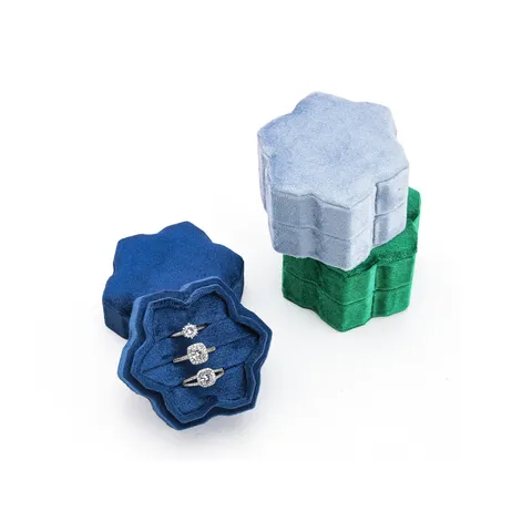 Velvet Clover Ring Box Luxury Flocked Jewelry Packaging Storage Case For Proposal Wedding Ring Display Gift Holder