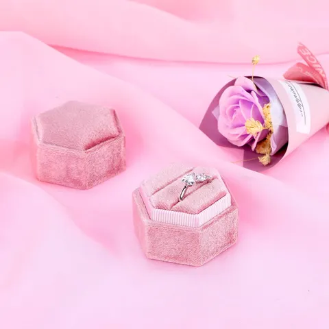 Boîte à Bague Hexagonale en Velours Vintage Double Triple Boîte de Rangement de Bague Proposition Mariage Présentation de Bijoux Boîte Cadeau