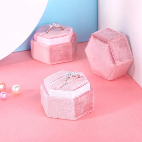 Boîte à Bague Hexagonale en Velours Vintage Double Triple Boîte de Rangement de Bague Proposition Mariage Présentation de Bijoux Boîte Cadeau