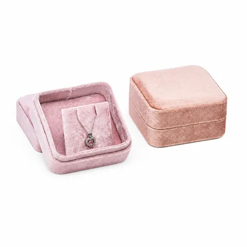Joyero de Terciopelo de Lujo Cuadrado Redondeado Caja de Almacenamiento de Collar Colgante Estuche de Regalo Organizador para Exhibición de Joyas de Mujer