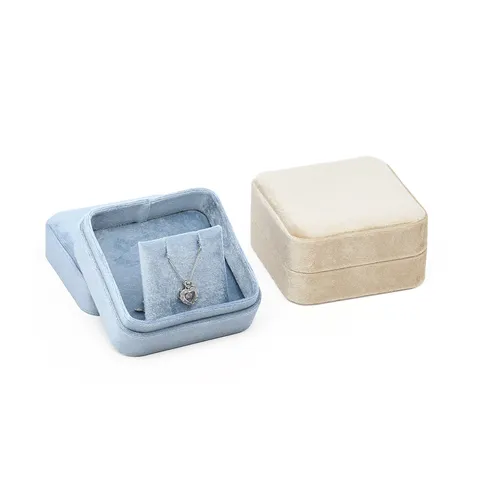 Joyero de Terciopelo de Lujo Cuadrado Redondeado Caja de Almacenamiento de Collar Colgante Estuche de Regalo Organizador para Exhibición de Joyas de Mujer