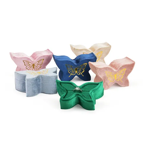 Boîte à Bagues en Velours Papillon Créatif Boîte de Rangement de Bijoux Portable Couverture Ciel et Terre pour Femmes