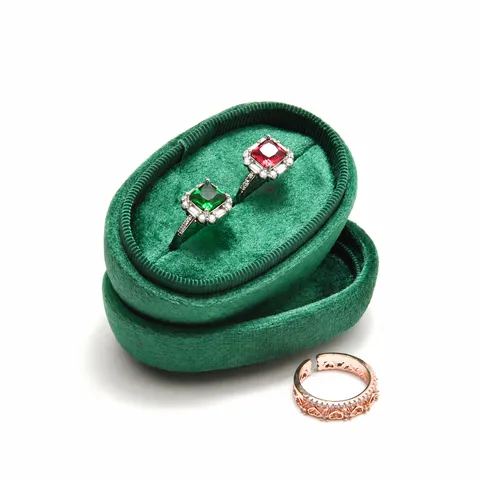 Fluwelen Ovale Ringdoos Dubbele Sleuf Ring Opbergdoos Huwelijk Aanzoek Ringhouder Sieradenverpakking