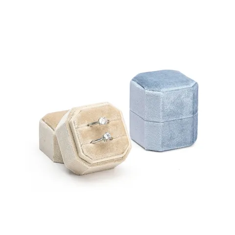 Boîte à Bagues en Velours Octogonale Simple Double Triple Boîte de Rangement de Bagues Bijoux Emballage Présentoir Boîte Cadeau Support