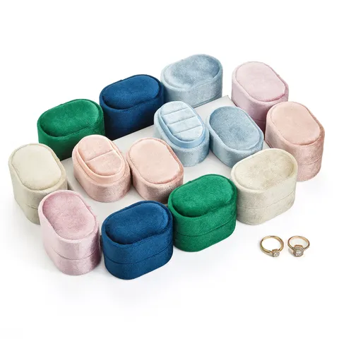 Boîte à Bague Élégante en Velours au Design Ovale avec Fente Intérieure Douce Rangement de Bijoux