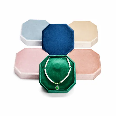 Boîte à Bijoux Octogonale en Velours Luxe Léger Étui de Rangement Portable pour Colliers Organisateur Présentoir Flocé pour Femmes