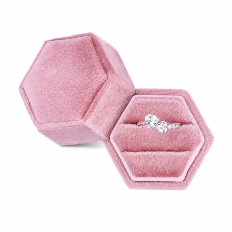 Boîte à Bague en Velours Hexagonale Rétro Boîte de Rangement de Bijoux de Luxe Pour Proposition Mariage Fiançailles Boîte Cadeau