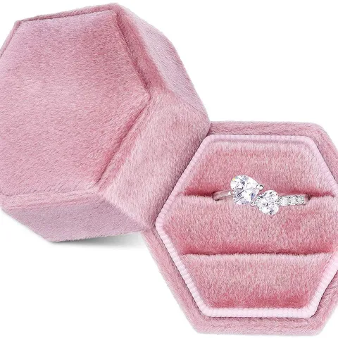 Boîte à Bague en Velours Hexagonale Rétro Boîte de Rangement de Bijoux de Luxe Pour Proposition Mariage Fiançailles Boîte Cadeau