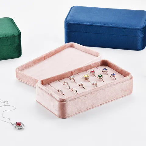 Plateau à Bagues en Velours Boîte de Rangement de Bijoux Organisateur de Vitrine de Bagues Étui Minimaliste Support de Bagues pour Femmes Bijoux