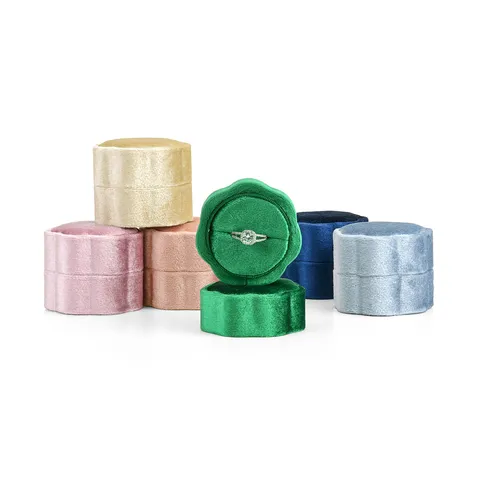 Boîte à Bagues Portable Mini Velours Forme de Pétale Support de Rangement de Bague Luxe Léger Étui de Fiançailles Organisateur de Bijoux Cadeau