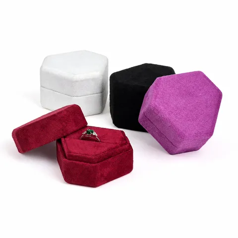 Boîte à Bague en Velours Hexagonale Minimaliste Support de Rangement pour Bague Simple Double Cadeau de Proposition de Mariage Boîte d'Emballage de Bijoux