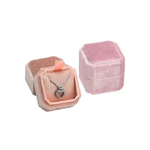 Boîte à Collier Octogonale en Velours Haut de Gamme Boîte de Rangement d'Emballage de Bijoux de Luxe Boîte Cadeau