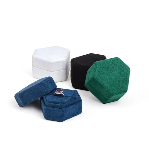 Boîte à Bague en Velours Hexagonale Minimaliste Support de Rangement pour Bague Simple Double Cadeau de Proposition de Mariage Boîte d'Emballage de Bijoux