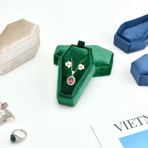 Halloween Coffin Shape Velvet Jewelry Box Ring Necklace Earring Storage Organizer Gothic Dark Gift Box