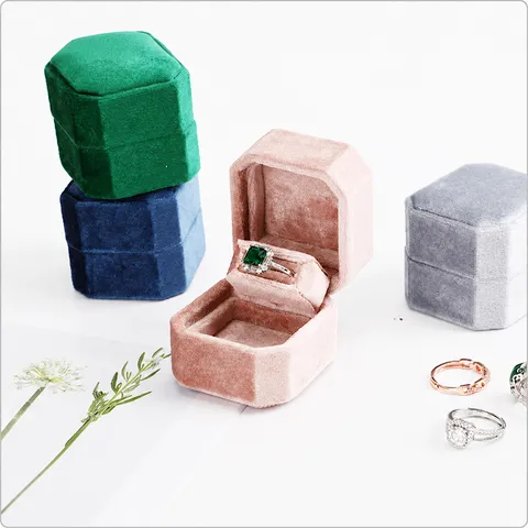 Caja de Anillos de Terciopelo de Lujo Hexagonal Abierta Estuche de Almacenamiento de Joyas para Compromiso Regalo para Mujeres
