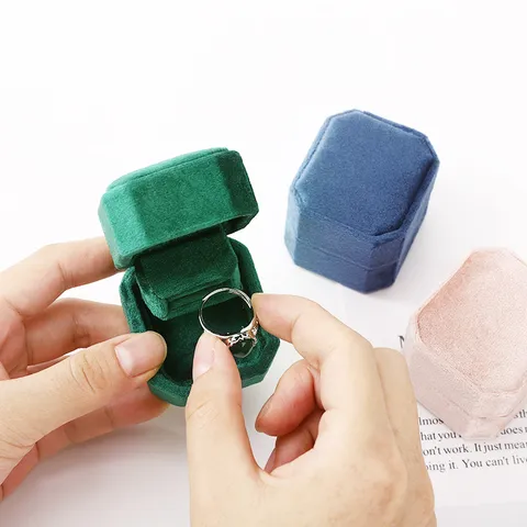 Caja de Anillos de Terciopelo de Lujo Hexagonal Abierta Estuche de Almacenamiento de Joyas para Compromiso Regalo para Mujeres