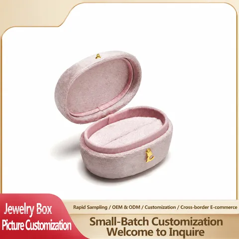 Minimalist Velvet Oval Ring Box Jewelry Storage Organizer Case With Gold Metal Lock Clasp For Wedding Ring Gift