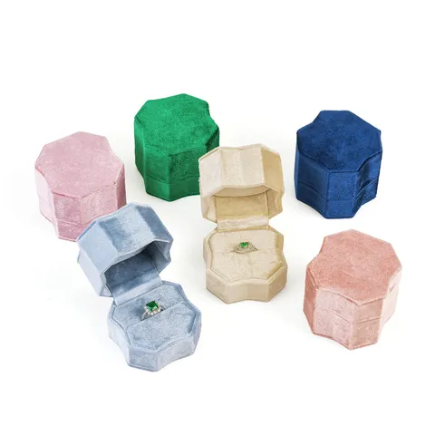 Hochwertige Samt Ringbox Mini Tragbare Ring Aufbewahrungsbox Schmuck Verpackungsbox Achteckige Geometrische Ring Geschenkbox