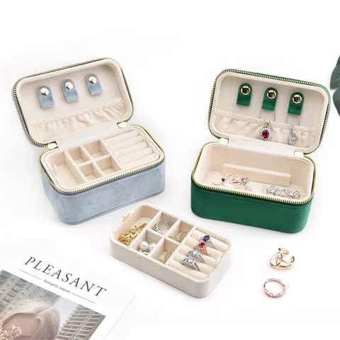Boîte à Bijoux en Velours Double Couche Portable Organisateur de Voyage pour Bagues et Boucles d'Oreilles Petit Étui de Présentation de Bijoux pour Femmes