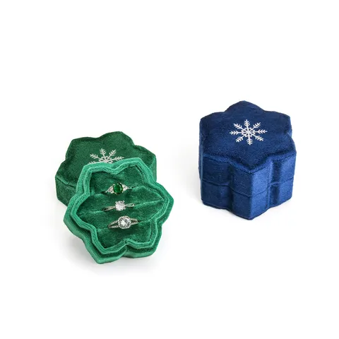 Samt Eiskristall Ringbox Schneeflocken Design Einzel Doppel Dreifach Ring Aufbewahrung Box Schmuck Verpackung Geschenkbox