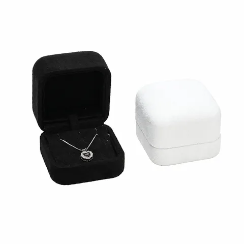 High-End Samt Schmuckkästchen Quadratischer Bogen Ring Halskette Aufbewahrung Geschenkbox Tragbar Flocked Display Verpackungsbox