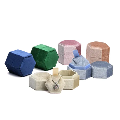 Caja de Collar Colgante Hexagonal de Terciopelo de Alta Gama Caja de Almacenamiento de Joyas de Lujo Caja de Regalo Exhibición de Anillos para Mujer