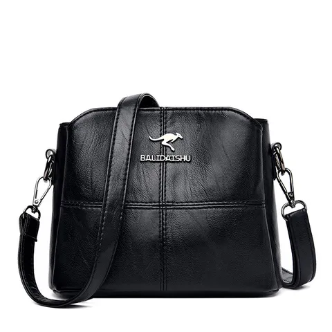 Women Large Capacity PU Leather Shoulder Bag Casual Solid Color Crossbody Bag Multi-Layer Zipper Handbag