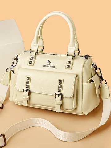 Donna Pelle PU Vintage Borsa Satchel Rivetto Manico Superiore Tracolla Spalla Retro Tote Casual Borsa a Mano