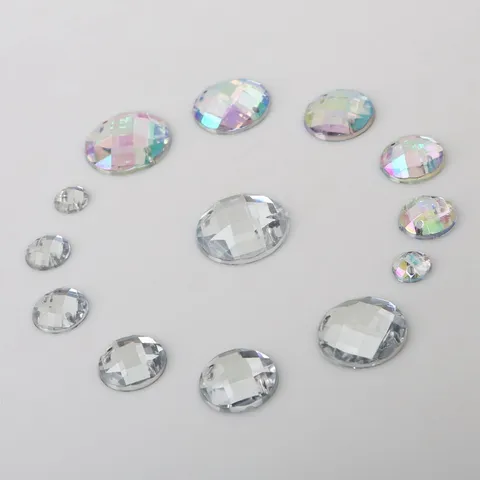 Round Grid Surface Multi Faceted Acrylic Rhinestones Flatback Two Holes Sew On Rhinestones For DIY Clothing Accessories Jewelry Crafts Decor