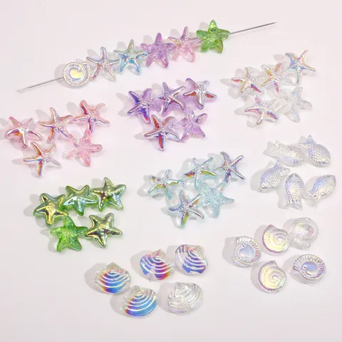 Perles En Vrac en Verre Électroplaqué Animaux Marins Étoile de Mer Coquillage Escargot Poisson AB Couleur Perles Intercalaires pour DIY Fabrication de Bijoux Bracelet Collier