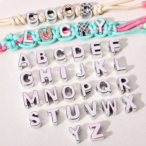 Acrylic Large Hole Alphabet Beads Leopard Plaid Printed Pattern Star Letter Loose Beads For DIY Phone Chain Jewelry Making Craft Accessories