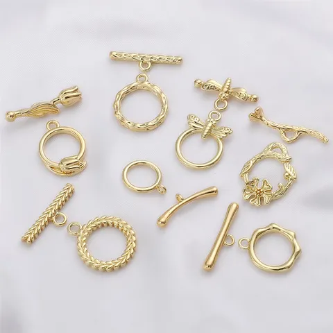 18K Gold Plated Metal Toggle Clasps T-Bar Closure O-Chain Connector For DIY Bracelet Necklace Making Handmade Jewelry Findings End Buckles