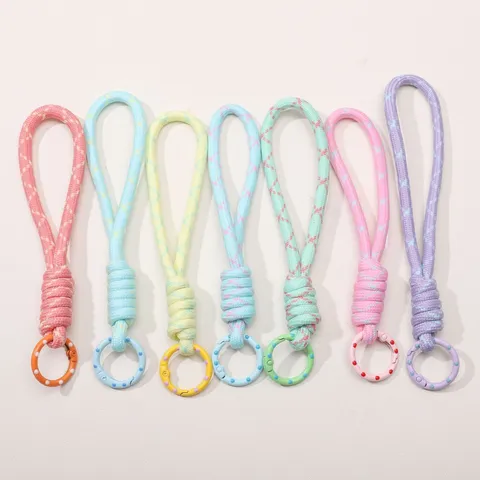 Polyester Braided Phone Lanyard Colorful DIY Mobile Phone Chain Strap Polka Dot Ring Wrist Rope Women Accessories