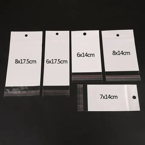 Minimalistisch Transparant Plastic OPP Verpakkingszak Met Ophanggat Wit Kopkaart Zelfklevende Zak Voor DIY Sieraden Oorbellen Opslag