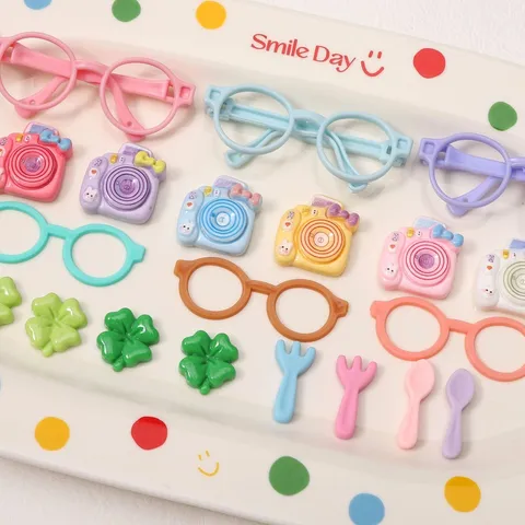Acrylic Colorful Hollow Glasses Camera Clover Flatback Resin Cabochons For DIY Doll Craft Handmade Materials Making Accessories Supplies