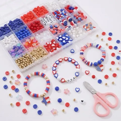 Jour de l'Indépendance USA Perles pour Bijoux DIY Breloques Étoile Cœur Pour Bracelet Collier Accessoires DIY