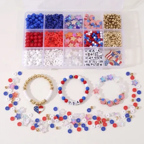 Jour de l'Indépendance USA Perles pour Bijoux DIY Breloques Étoile Cœur Pour Bracelet Collier Accessoires DIY