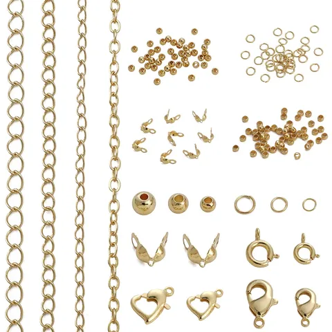 DIY Schmuckzubehör Set Kupfer Vergoldet Offene Biegeringe Karabinerverschlüsse Verlängerungsketten Für Armband Halskette Herstellung Zubehör