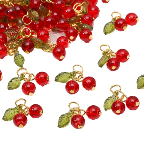 Glass Cherry Pendants Fruit Charms Cute Alloy Handmade DIY Jewelry Making Accessories For Necklaces Bracelets Dangle Small Fruit Accessory