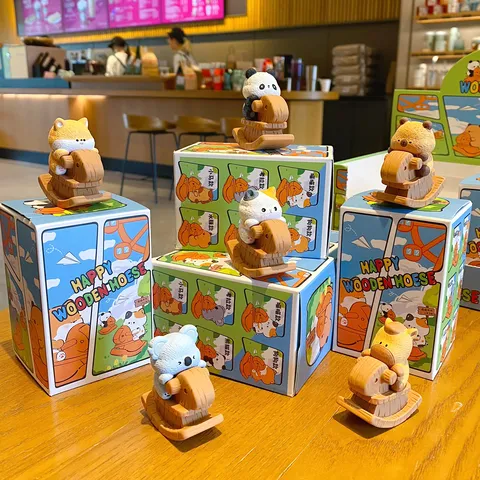 Cute Cartoon Animal Rocking Horse Desktop Ornaments Resin Craft Toy Office Car Dashboard Decoration Capybara Koala Doll Figurine For Stress Relief Gift
