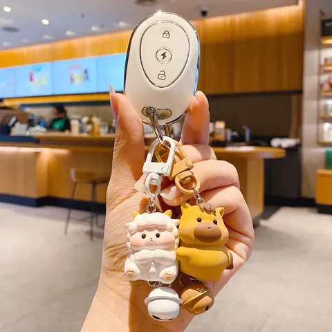 Original Chinesisches Tierkreiszeichen Magnetischer Schlüsselanhänger Niedlicher Harz Tier Taschenanhänger Heilungsstil Glocke Schlüsselring Geschenk