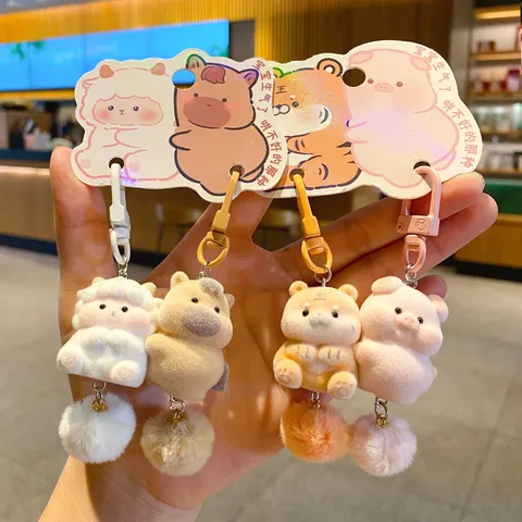 Süßer Chinesisches Tierkreiszeichen Beflockung Magnetischer Paar Schlüsselanhänger Tasche Anhänger Geschenk Für Freunde