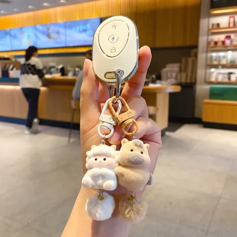 Süßer Chinesisches Tierkreiszeichen Beflockung Magnetischer Paar Schlüsselanhänger Tasche Anhänger Geschenk Für Freunde