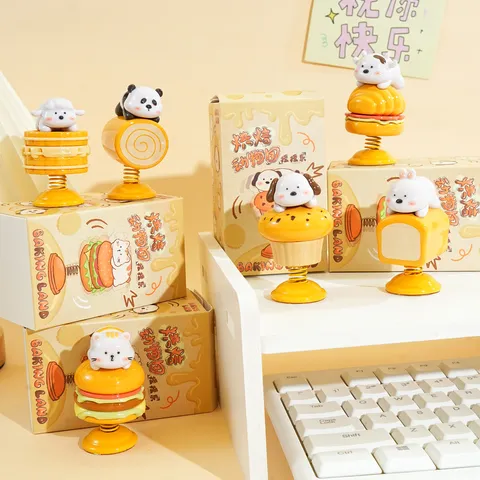 Cute Cartoon Animal Bakery Bobblehead Ornament Creative Resin Dessert Puppy Panda Kitten Car Dashboard Office Desk Decorative Ornament Gift