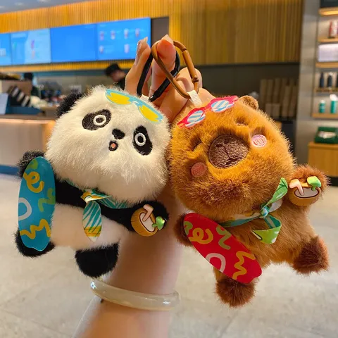 Cute Cartoon Panda Capybara Plush Doll Keychain Skateboard Toy Bag Hanging Ornament Key Chain Gift