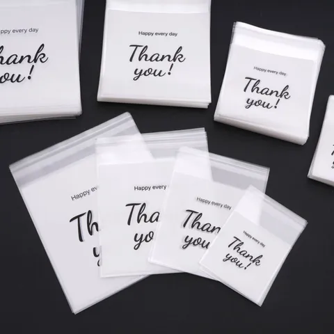 Transparent Self Sealing Plastic Bags Cookie Packaging Clear Pouches With Thank You Print Resealable Jewelry Bags