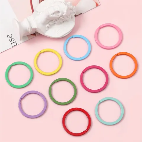 Colorful Flat Wire Circle Keychains Iron Split Rings For DIY Crafts Bag Hooks Phone Chains Accessories